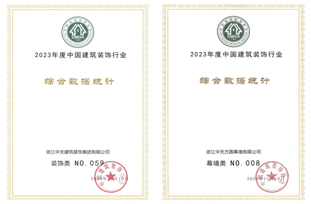 918博天堂装饰集团位列2023年度中国建筑装饰企业百强59位、幕墙百强第8位